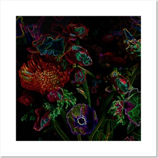 Black Panther Art - Flower Bouquet with Glowing Edges 6 Posters and Art